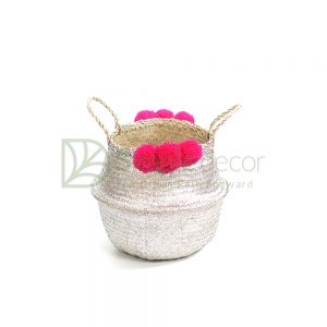 Gray Pompom Seagrass Belly Basket Wholesale