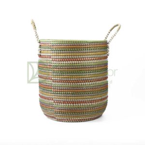 Colorful Striped Seagrass Storage Basket With Straps Wholesale