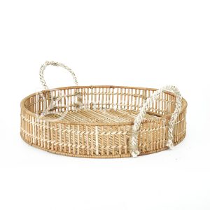 Round Rattan Serving Tray With Rope Handes