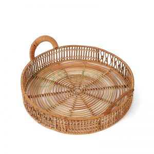 rattan serving tray with handle