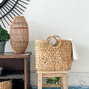 Layer Water Hyacinth Storage Basket With Round Strap Wholesale
