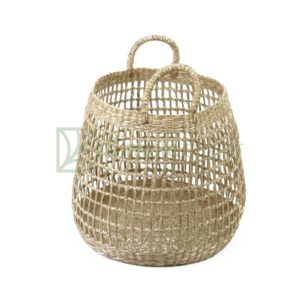 Oval Thin Woven Seagrass Storage Basket With Straps