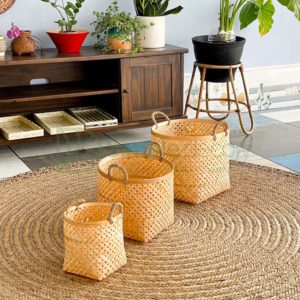 Rectangle Bottom Woven Bamboo Storage Basket Wholesale