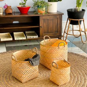 Rectangle Bottom Woven Bamboo Storage Basket Wholesale