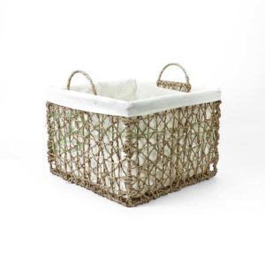 Square Thin Woven Seagrass Storage basket With Dust Bag Wholesale