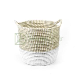 Two-tone Seagrass Storage Basket With Handles Wholesale