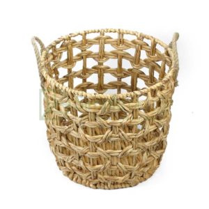 Water Hyacinth Thin Woven Storage Basket With Rope Straps Wholesale