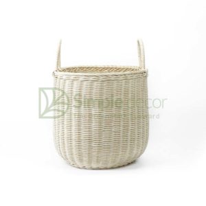 White Rattan Storage Basket With Straps Wholesale
