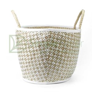 White Rhombus Pattern Seagrass Storage Basket Wholesale