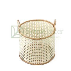 White Woven Rattan Storage Basket With Straps Wholesale