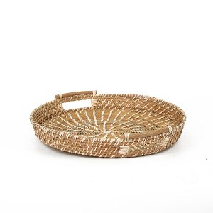handwoven rattan wicker serving tray with handles