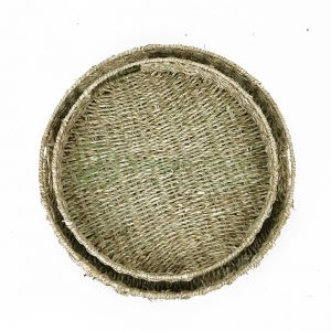 seagrass round serving tray with handle