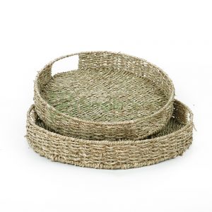 seagrass round serving tray with handle