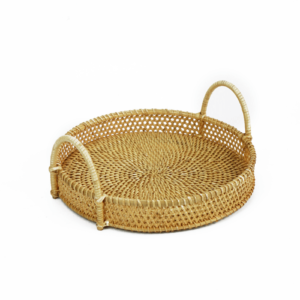 Round Rattan Serving Tray with Handle