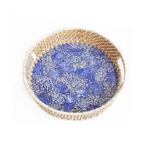 Blue Rattan Egg Shell Lacquer Serving Tray