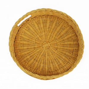 Yellow Round Rattan Serving Tray
