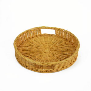 Yellow Round Rattan Serving Tray