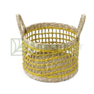 Wicker Seagrass Storage Basket Vintage Woven Wholesale (Yellow)