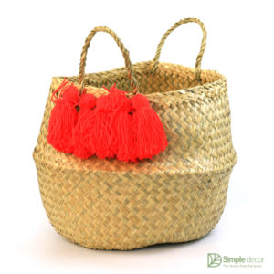 Red-Pompom Customized Seagrass Belly Basket Wholesale