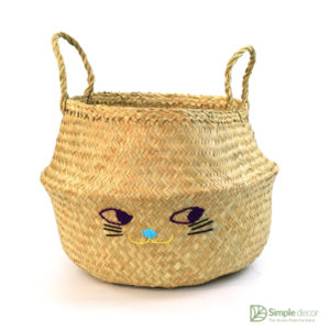 Cat Embroidered Seagrass Belly Basket Wholesale
