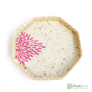 Pink rattan service tray